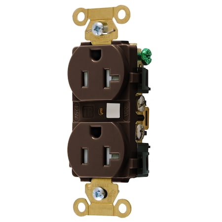 Hubbell Wiring Device-Kellems Duplex Straight Blade Receptacle, 5-20R, 20 A, 125V AC, 2 Pole, 3 Wire, Flush Mount, Grounded HBL5362TR